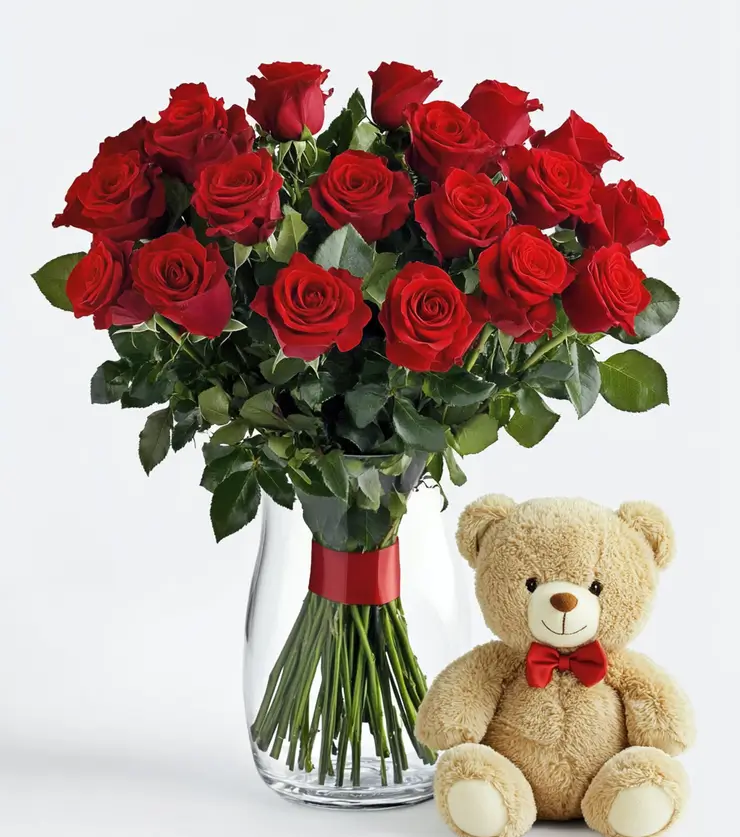 12 Red Roses and Bear