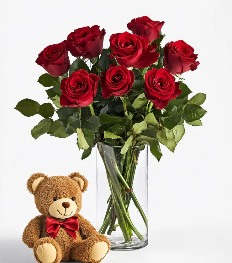 Cuddly Bear and Roses