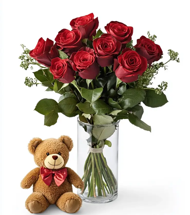 Cuddly Bear and Roses