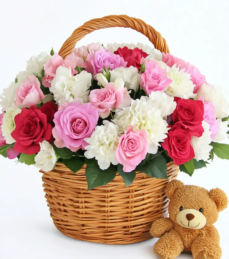 Fragrant Blooms Basket & Bear