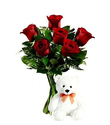 Six Stunning Roses w Bear